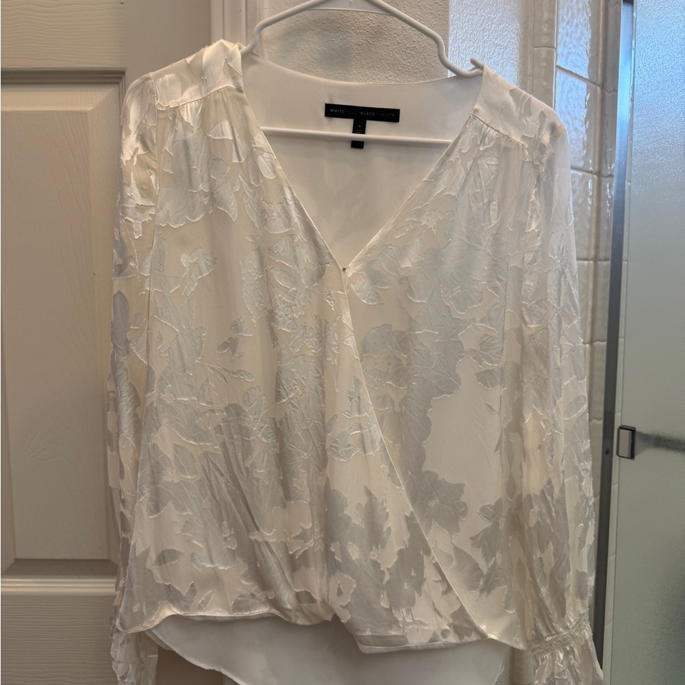 White House Black Market White Floral Blouse